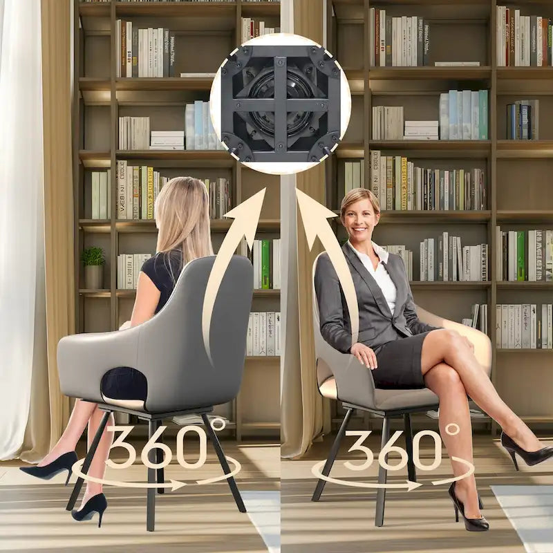 Chaises de salle à manger pivotantes en cuir microfibre bicolore (lot de 2) - 58 l x 50 P x 93 H cm