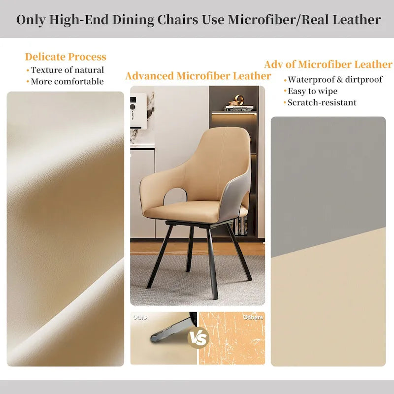 Chaises de salle à manger pivotantes en cuir microfibre bicolore (lot de 2) - 58 l x 50 P x 93 H cm