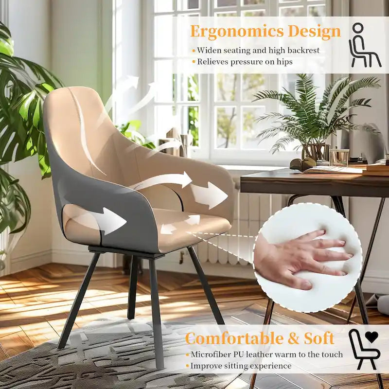 Chaises de salle à manger pivotantes en cuir microfibre bicolore (lot de 2) - 58 l x 50 P x 93 H cm