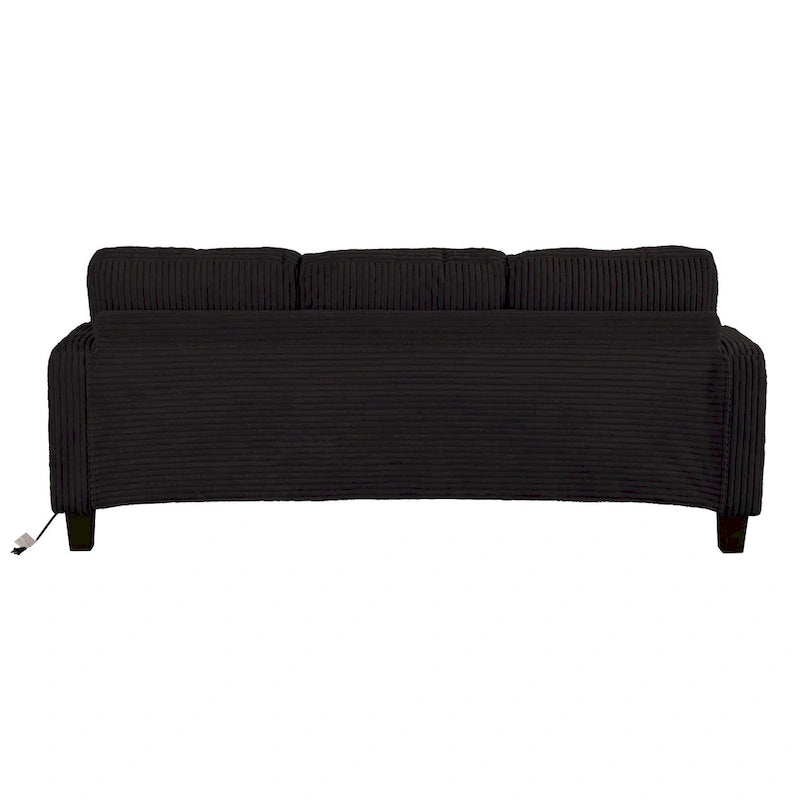 Canapé 3 places moderne en velours côtelé rectangulaire avec port USB et 2 oreillers
