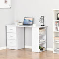 HOMCOM Bureau d'ordinateur moderne 47" pour la maison et le bureau, combo bibliothèque, table d'écriture, poste de travail avec 3 tiroirs et étagère de rangement - Blanc