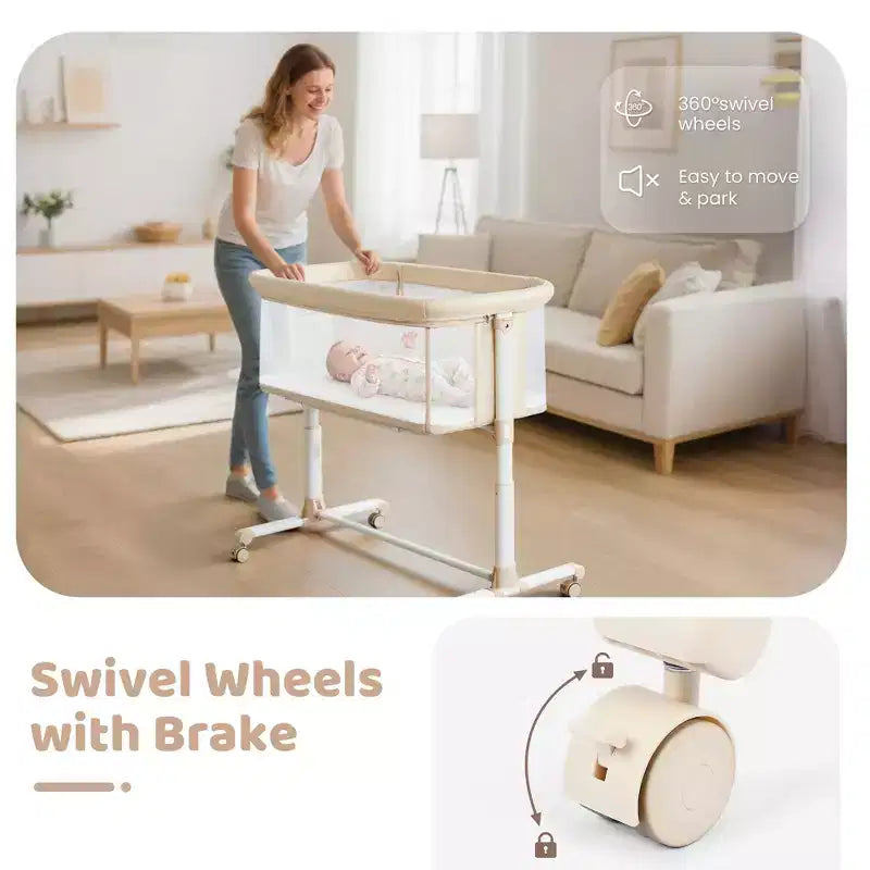Berceau pour bébé avec roulettes 鈥?Beige / Gris / Rose, Cododo, pour 1 bébé