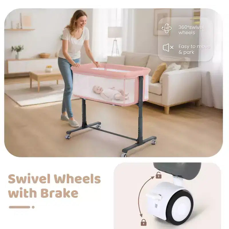 Berceau pour bébé avec roulettes 鈥?Beige / Gris / Rose, Cododo, pour 1 bébé