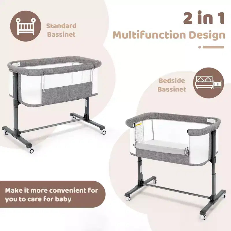 Berceau pour bébé avec roulettes 鈥?Beige / Gris / Rose, Cododo, pour 1 bébé