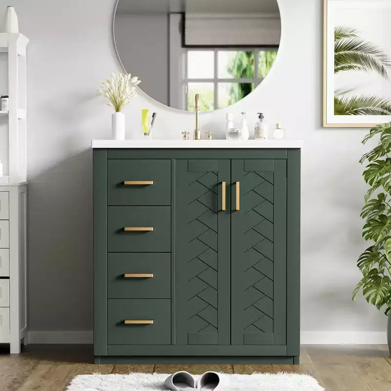 Meuble-lavabo de salle de bain 30 pouces à vasque simple avec armoire et 3 tiroirs – Noir / Bleu / Vert / Indigo / Blanc