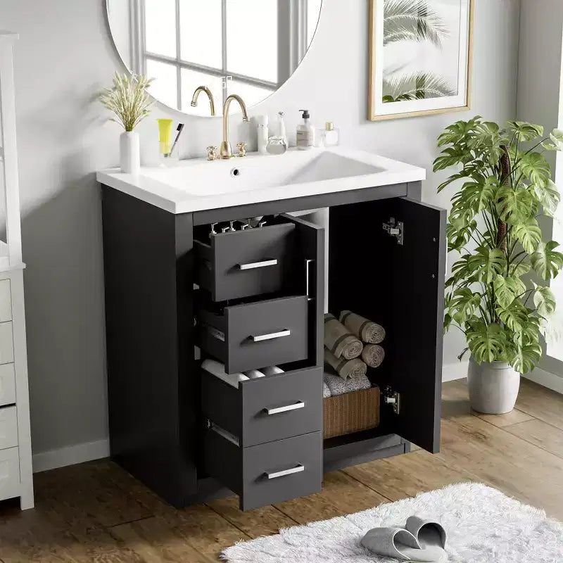 Meuble-lavabo de salle de bain 30 pouces à vasque simple avec armoire et 3 tiroirs – Noir / Bleu / Vert / Indigo / Blanc