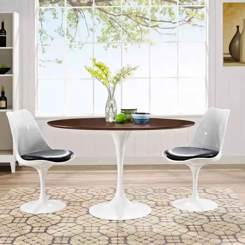 48" Oval Walnut Dining Table - Modern Pedestal Base, Seats 4
