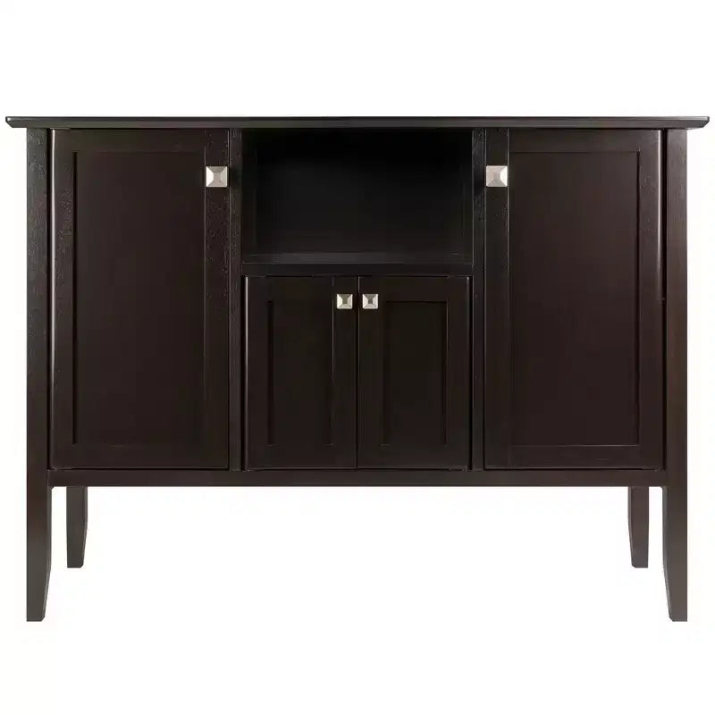 Buffet Cabinet/Sideboard - Coffee Finish, Solid & Composite Wood, 2 Cabinets + Open Shelf