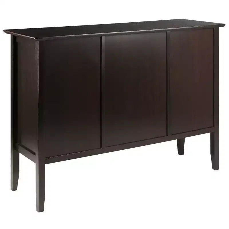 Buffet Cabinet/Sideboard - Coffee Finish, Solid & Composite Wood, 2 Cabinets + Open Shelf