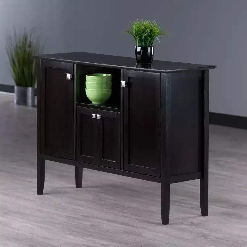 Buffet Cabinet/Sideboard - Coffee Finish, Solid & Composite Wood, 2 Cabinets + Open Shelf