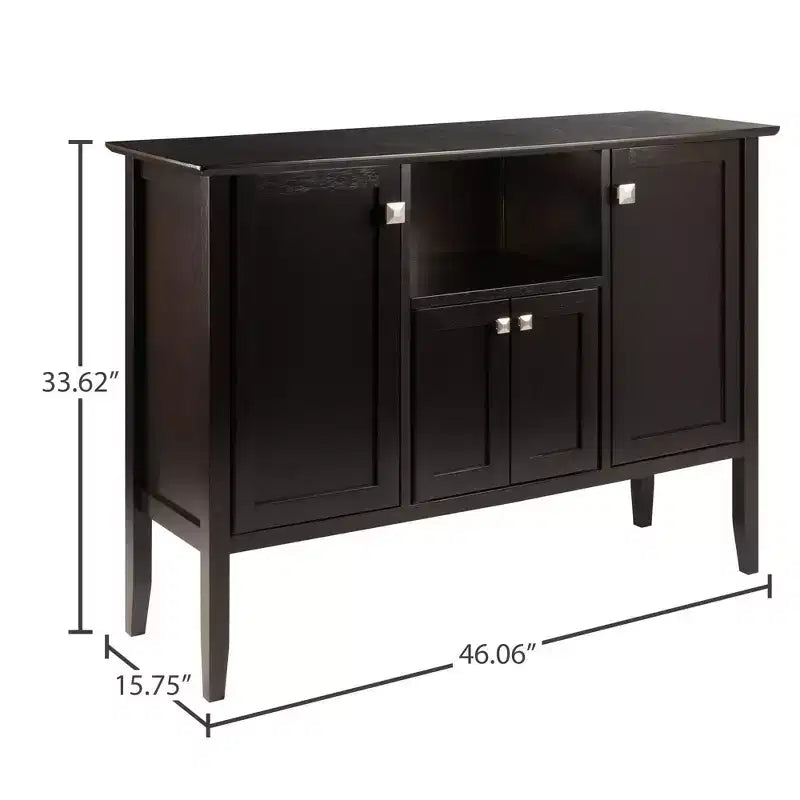 Buffet Cabinet/Sideboard - Coffee Finish, Solid & Composite Wood, 2 Cabinets + Open Shelf