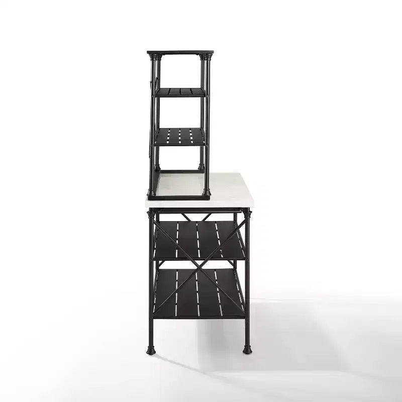 Kitchen Island and Hutch - Matte Black, Veneer Surface, Metal Frame, 6 Open Shelves