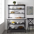 Kitchen Island and Hutch - Matte Black, Veneer Surface, Metal Frame, 6 Open Shelves