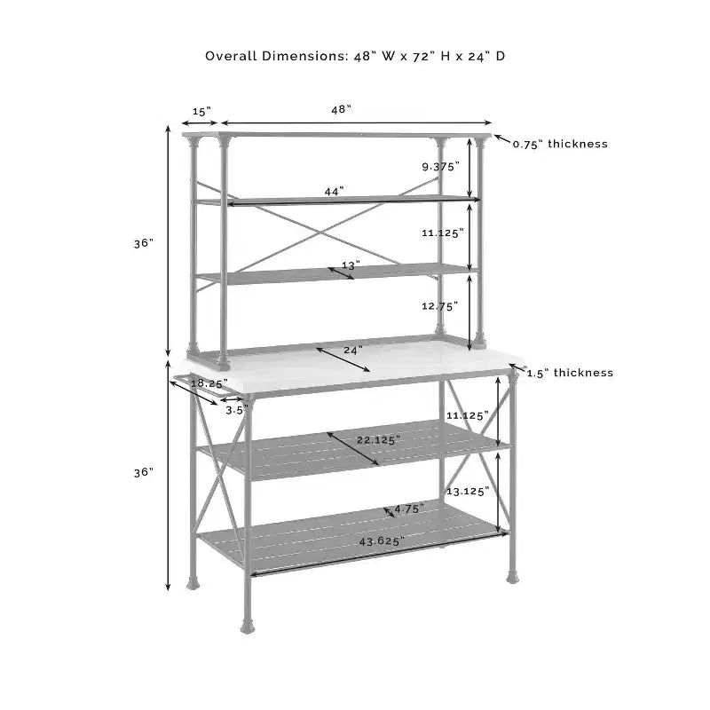 Kitchen Island and Hutch - Matte Black, Veneer Surface, Metal Frame, 6 Open Shelves