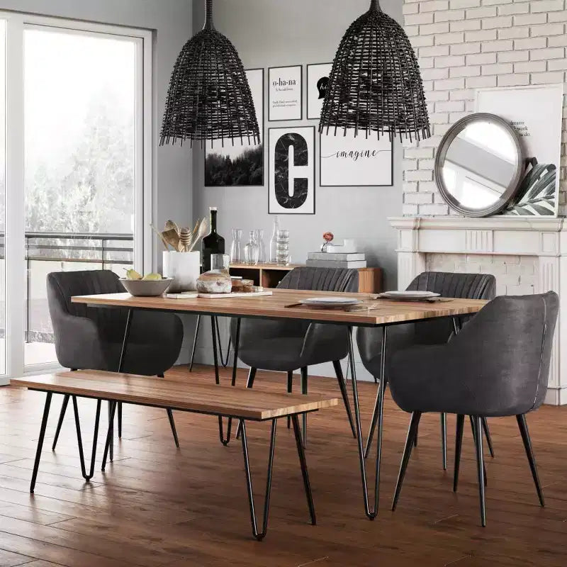66"x40" Rectangular Dining Table - Natural Mango Wood, Industrial Style, Seats 6
