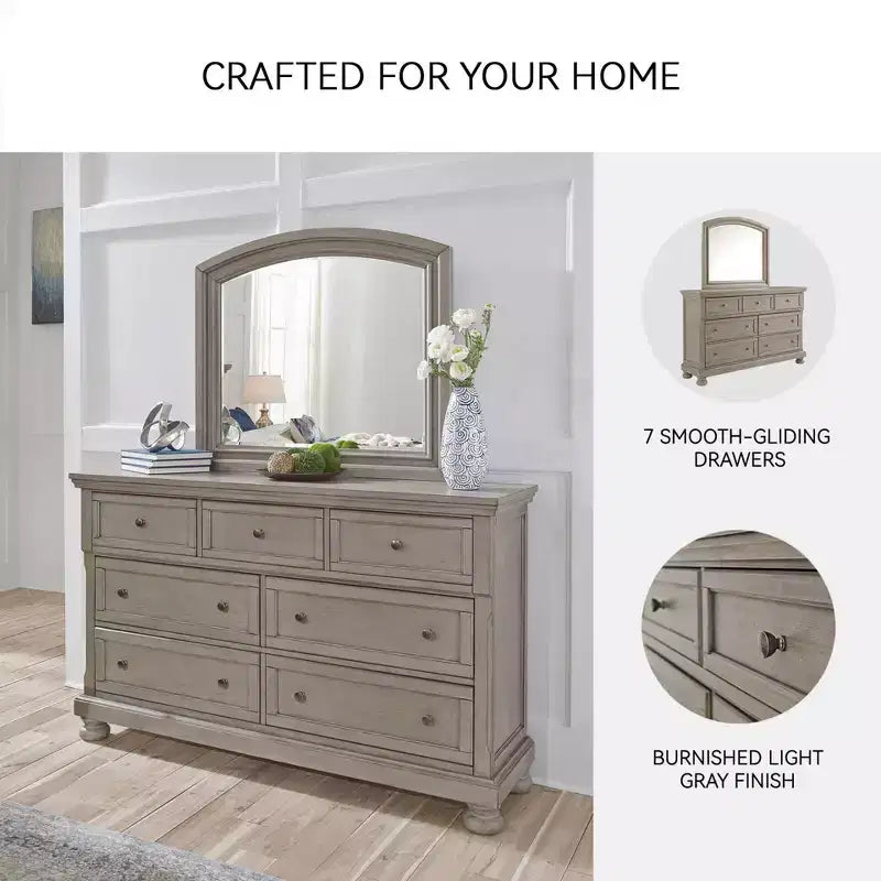 7-Drawer Traditional Dresser - Light Gray, Dovetail Construction