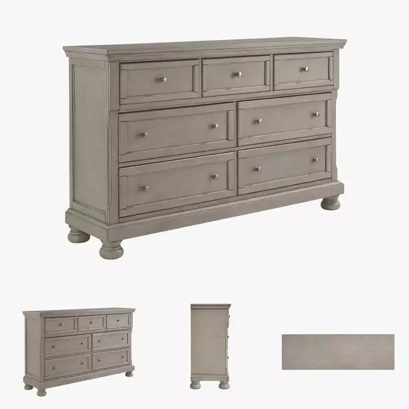 7-Drawer Traditional Dresser - Light Gray, Dovetail Construction
