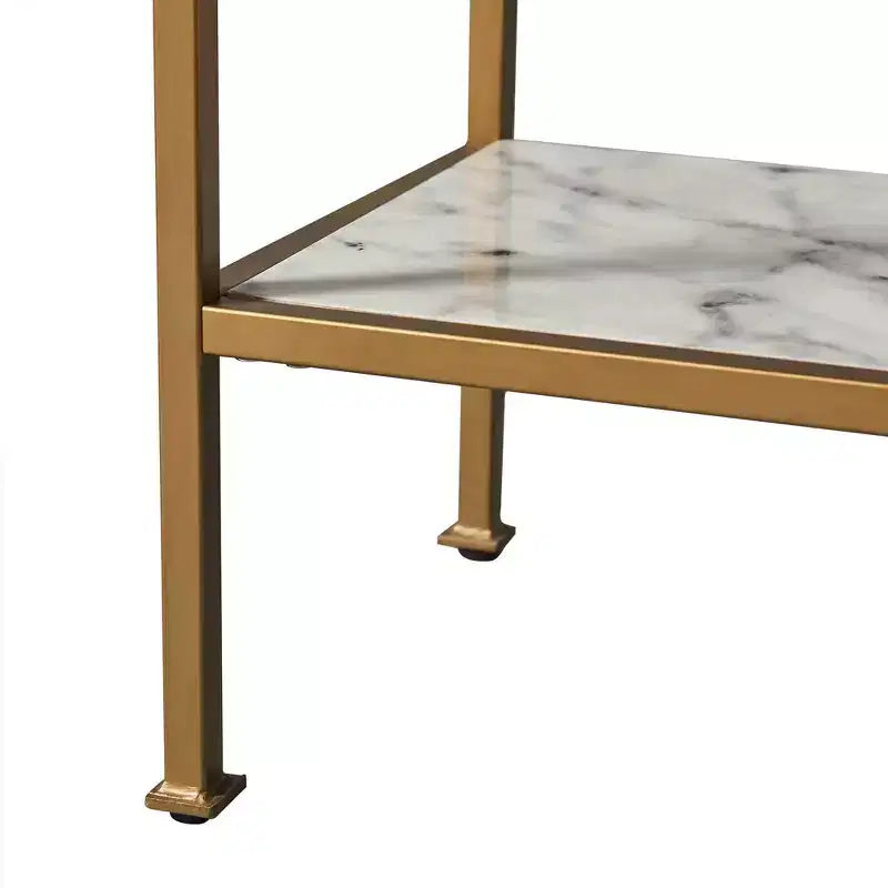 72" 5-Tier Display Shelf - Faux Marble & Brass Finish