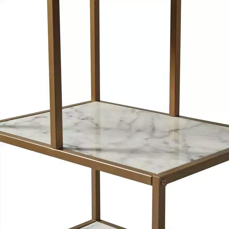 72" 5-Tier Display Shelf - Faux Marble & Brass Finish