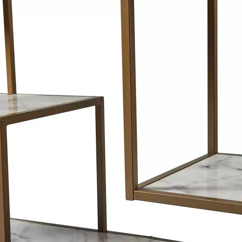 72" 5-Tier Display Shelf - Faux Marble & Brass Finish