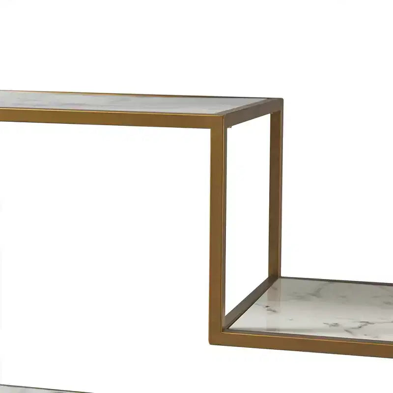 72" 5-Tier Display Shelf - Faux Marble & Brass Finish