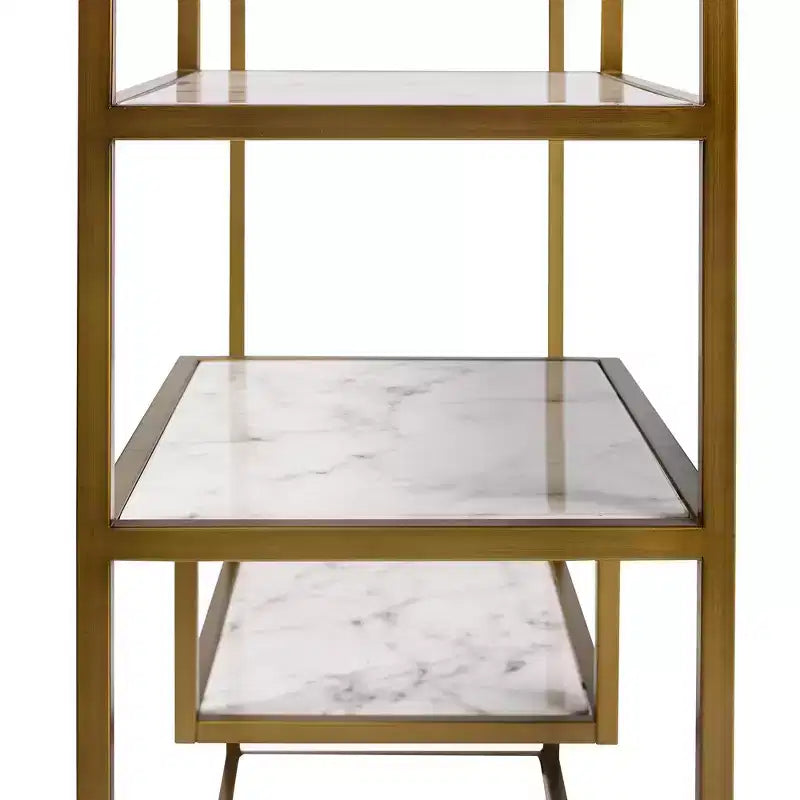 72" 5-Tier Display Shelf - Faux Marble & Brass Finish