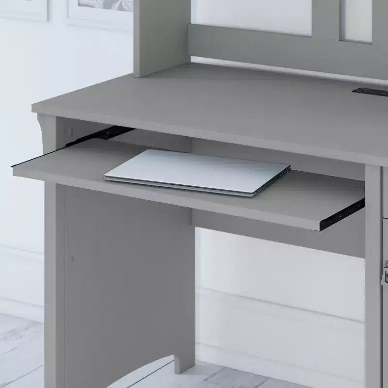 Computer Desk with Hutch - Gray, Mission Style, Pullout Keyboard Tray & Wire Management