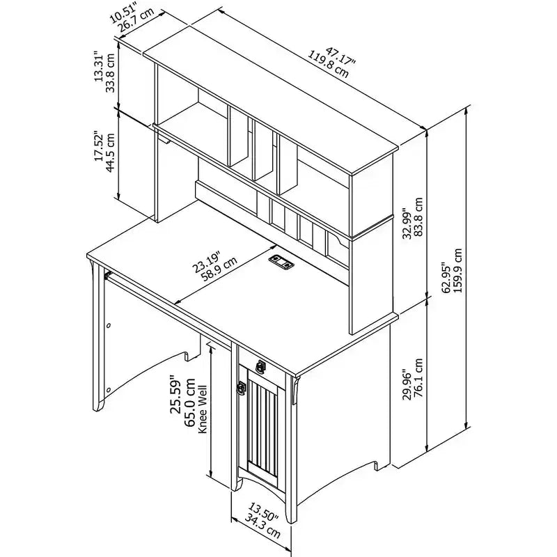 Computer Desk with Hutch - Gray, Mission Style, Pullout Keyboard Tray & Wire Management