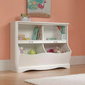 Twin Bookcase/Footboard - Soft White, 4 Cubbyhole Shelves with Storage Bins