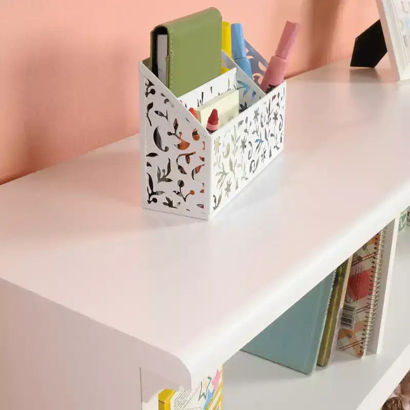 Twin Bookcase/Footboard - Soft White, 4 Cubbyhole Shelves with Storage Bins