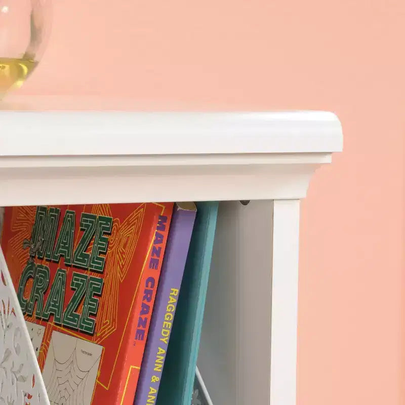 Twin Bookcase/Footboard - Soft White, 4 Cubbyhole Shelves with Storage Bins