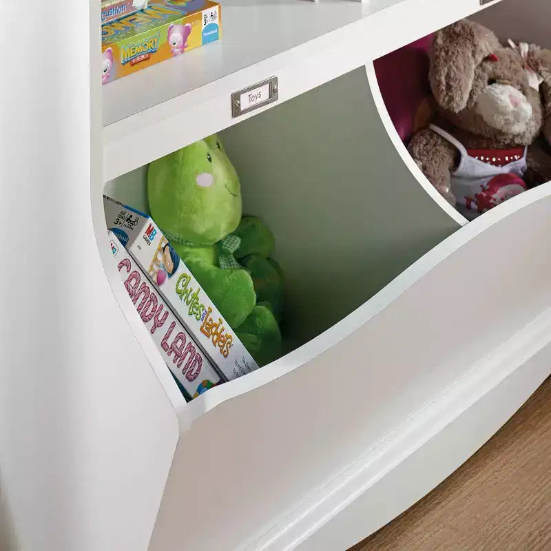 Twin Bookcase/Footboard - Soft White, 4 Cubbyhole Shelves with Storage Bins