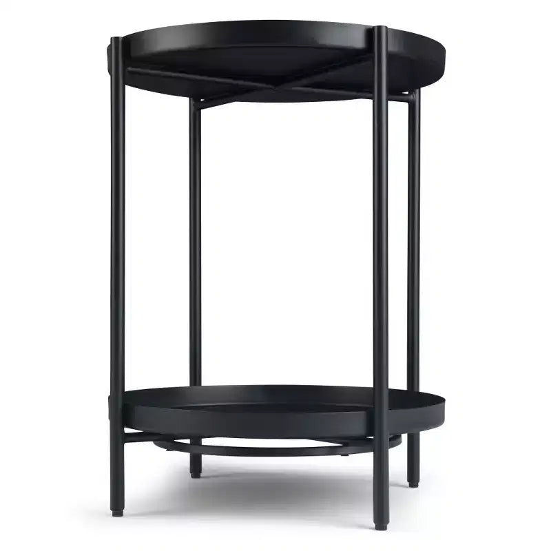 17" Industrial Black Metal End Table with Removable Tray Top & Bottom Shelf