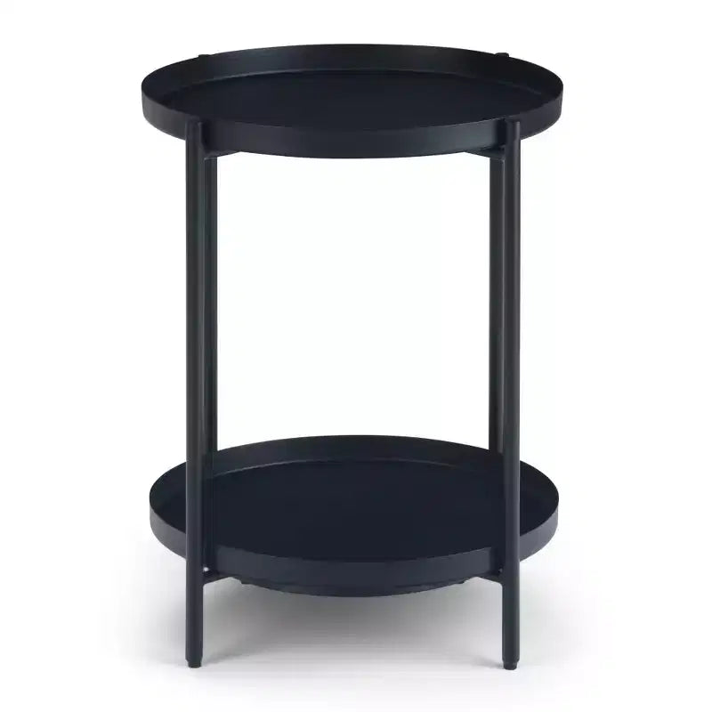 17" Industrial Black Metal End Table with Removable Tray Top & Bottom Shelf