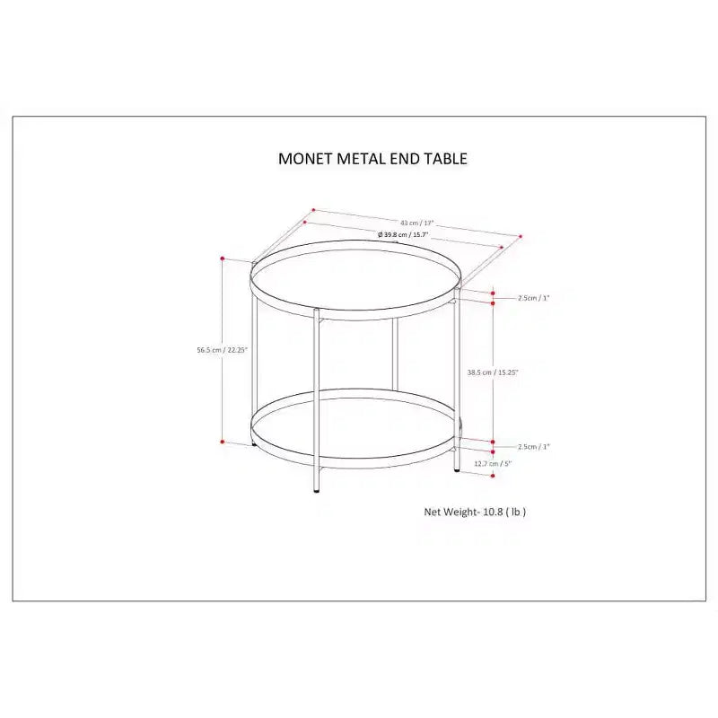 17" Industrial Black Metal End Table with Removable Tray Top & Bottom Shelf