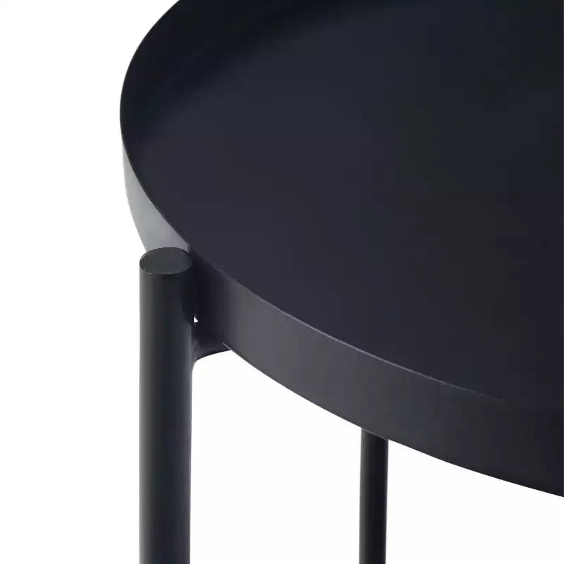 17" Industrial Black Metal End Table with Removable Tray Top & Bottom Shelf