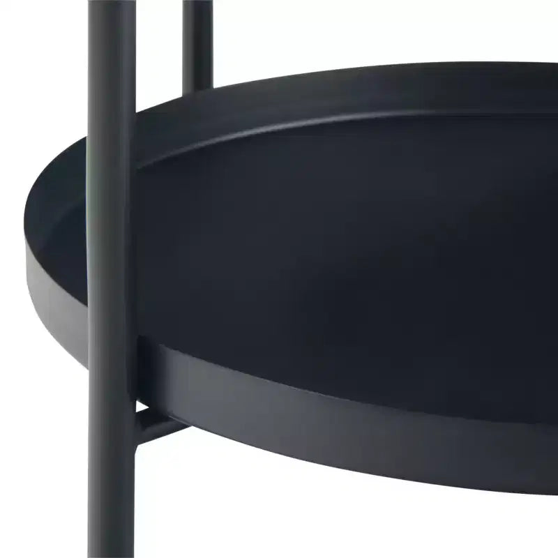 17" Industrial Black Metal End Table with Removable Tray Top & Bottom Shelf