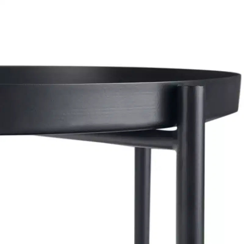 17" Industrial Black Metal End Table with Removable Tray Top & Bottom Shelf