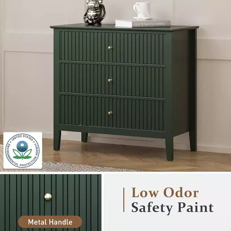Heynemo Commode 3 Tiroirs, Table de Chevet en Bois Peint de 76 cm de Haut avec Rangement, Grande Commode Moderne avec Coulisses à Roulement à Billes