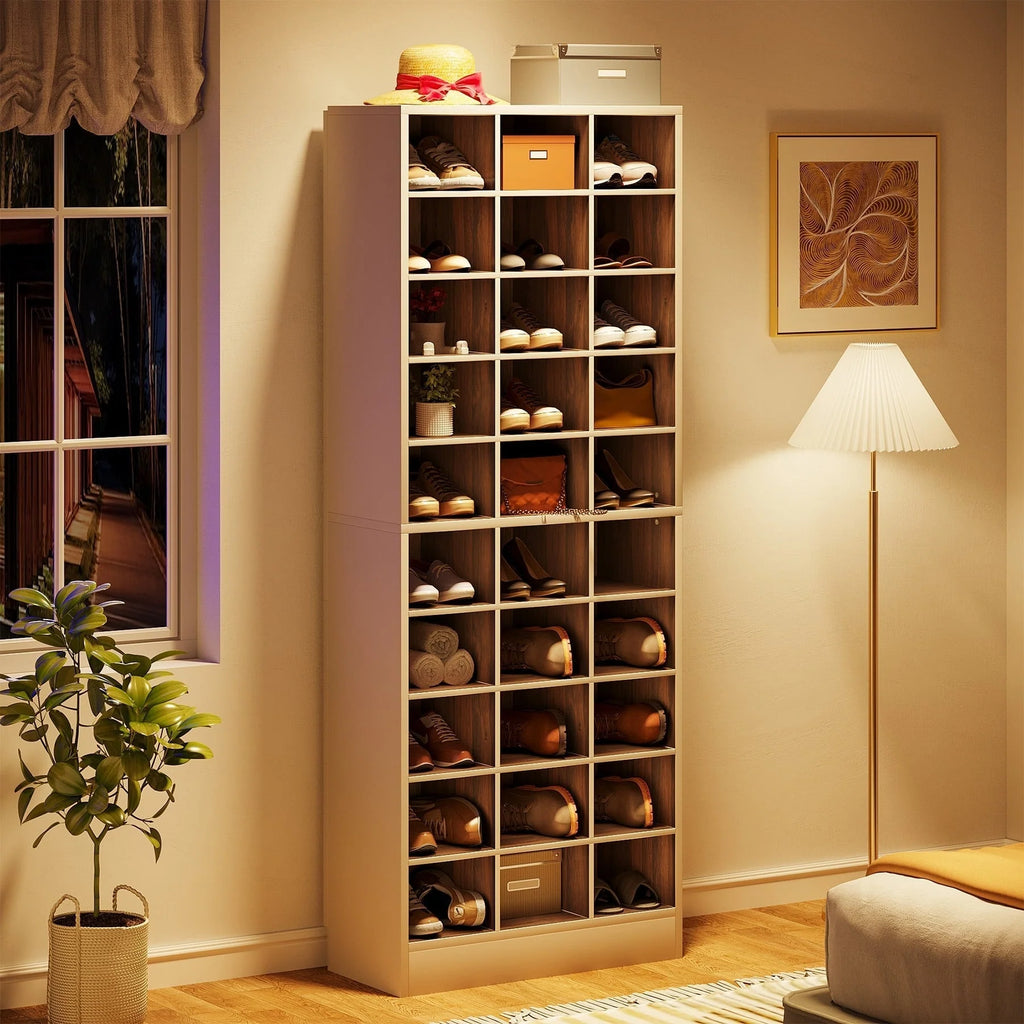 Meuble à chaussures haut 30 paires, étagère de rangement à chaussures en bois blanc 10 niveaux pour placard, entrée - 10 niveaux