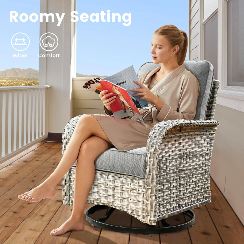Ensemble de 9 chaises pivotantes en osier d'extérieur OVIOS avec table brasero