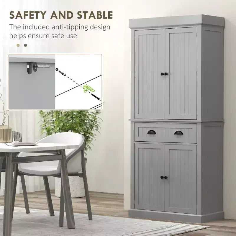 Garde-manger de cuisine de 71 po avec lumières DEL, 6 tablettes de porte, un tiroir et 4 tablettes réglables