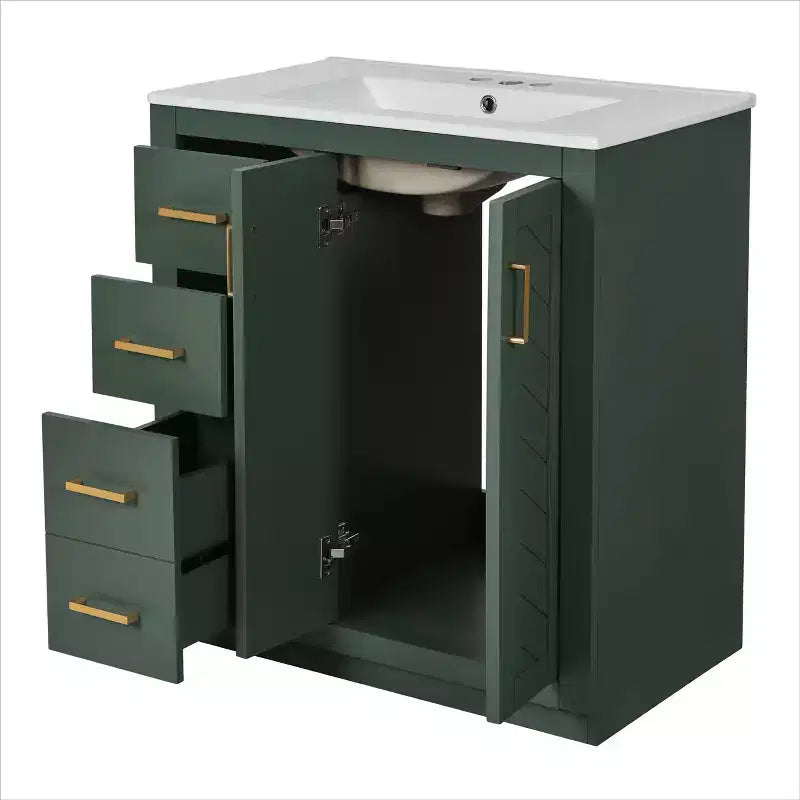 Meuble-lavabo de salle de bain 30 pouces à vasque simple avec armoire et 3 tiroirs – Noir / Bleu / Vert / Indigo / Blanc