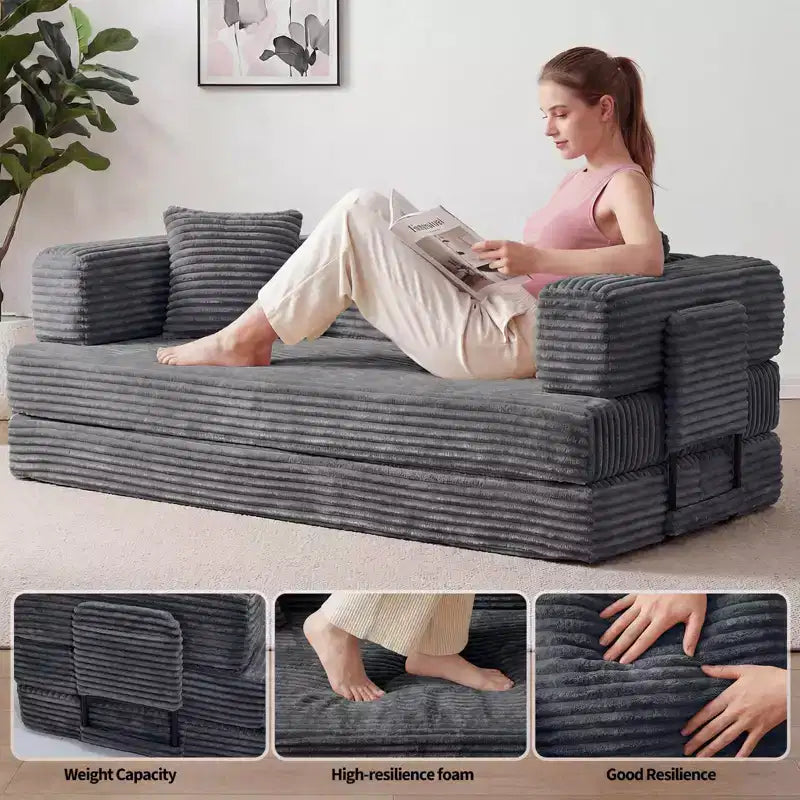 80,7 Canapé-lit convertible 5-en-1 – Corduroy, 544 kg, Aucun assemblage requis