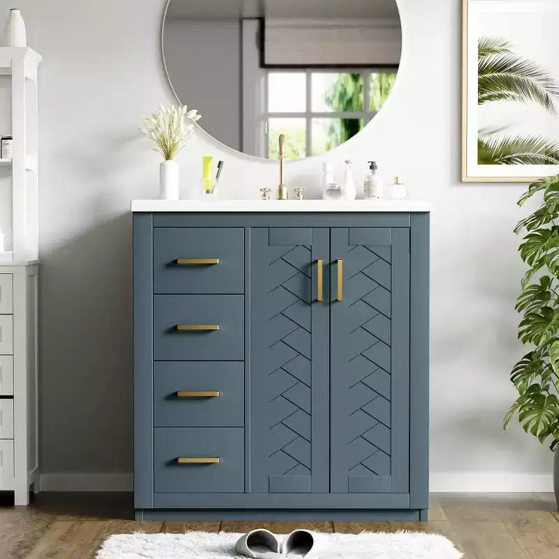 Meuble-lavabo de salle de bain 30 pouces à vasque simple avec armoire et 3 tiroirs – Noir / Bleu / Vert / Indigo / Blanc
