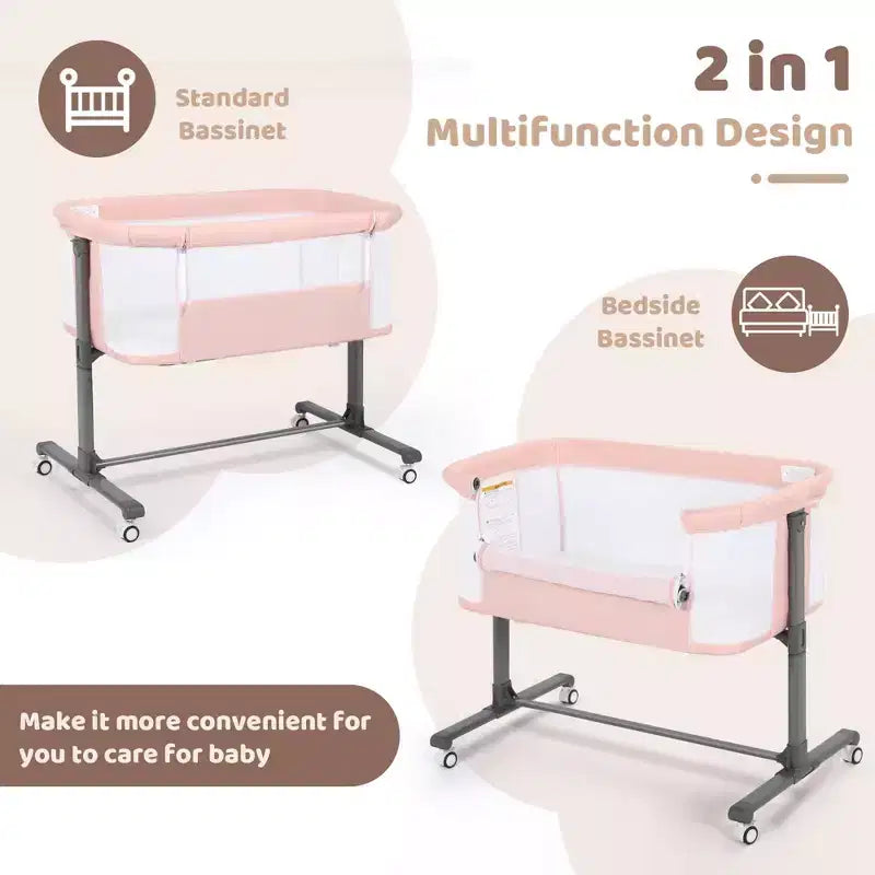 Berceau pour bébé avec roulettes 鈥?Beige / Gris / Rose, Cododo, pour 1 bébé