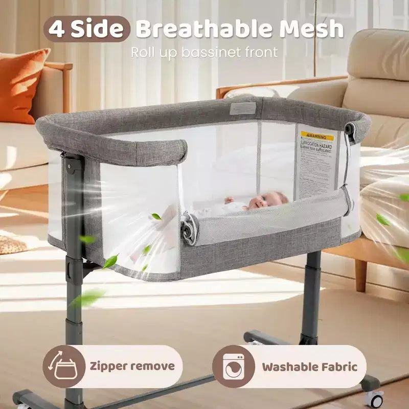 Berceau pour bébé avec roulettes 鈥?Beige / Gris / Rose, Cododo, pour 1 bébé