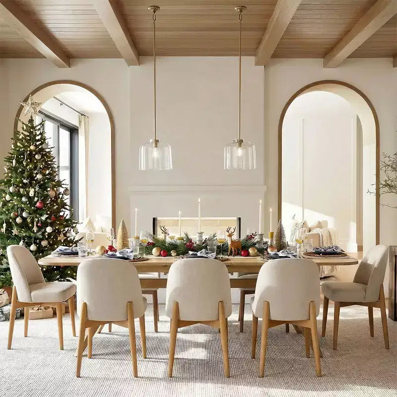 Ensemble de salle à manger 9 pièces pour 8 personnes, table à tréteaux extensible avec chaises rembourrées aux pieds en bois massif-Panipeachy