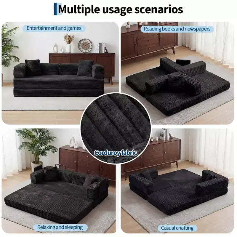 80,7 Canapé-lit convertible 5-en-1 – Corduroy, 544 kg, Aucun assemblage requis