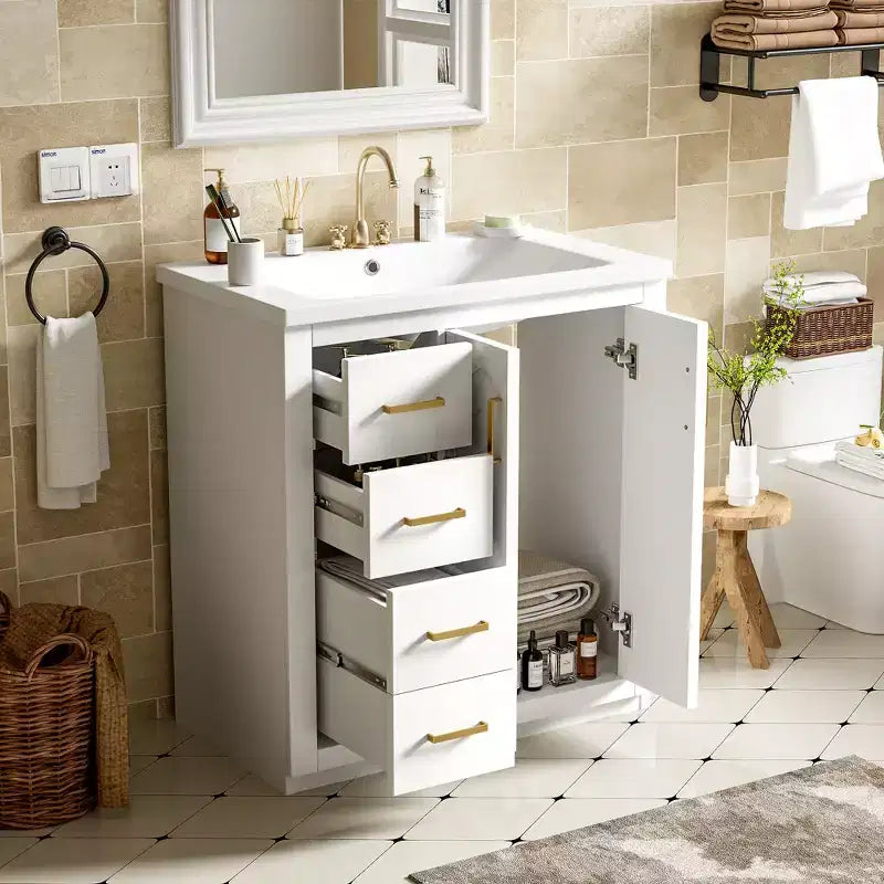 Meuble-lavabo de salle de bain 30 pouces à vasque simple avec armoire et 3 tiroirs – Noir / Bleu / Vert / Indigo / Blanc